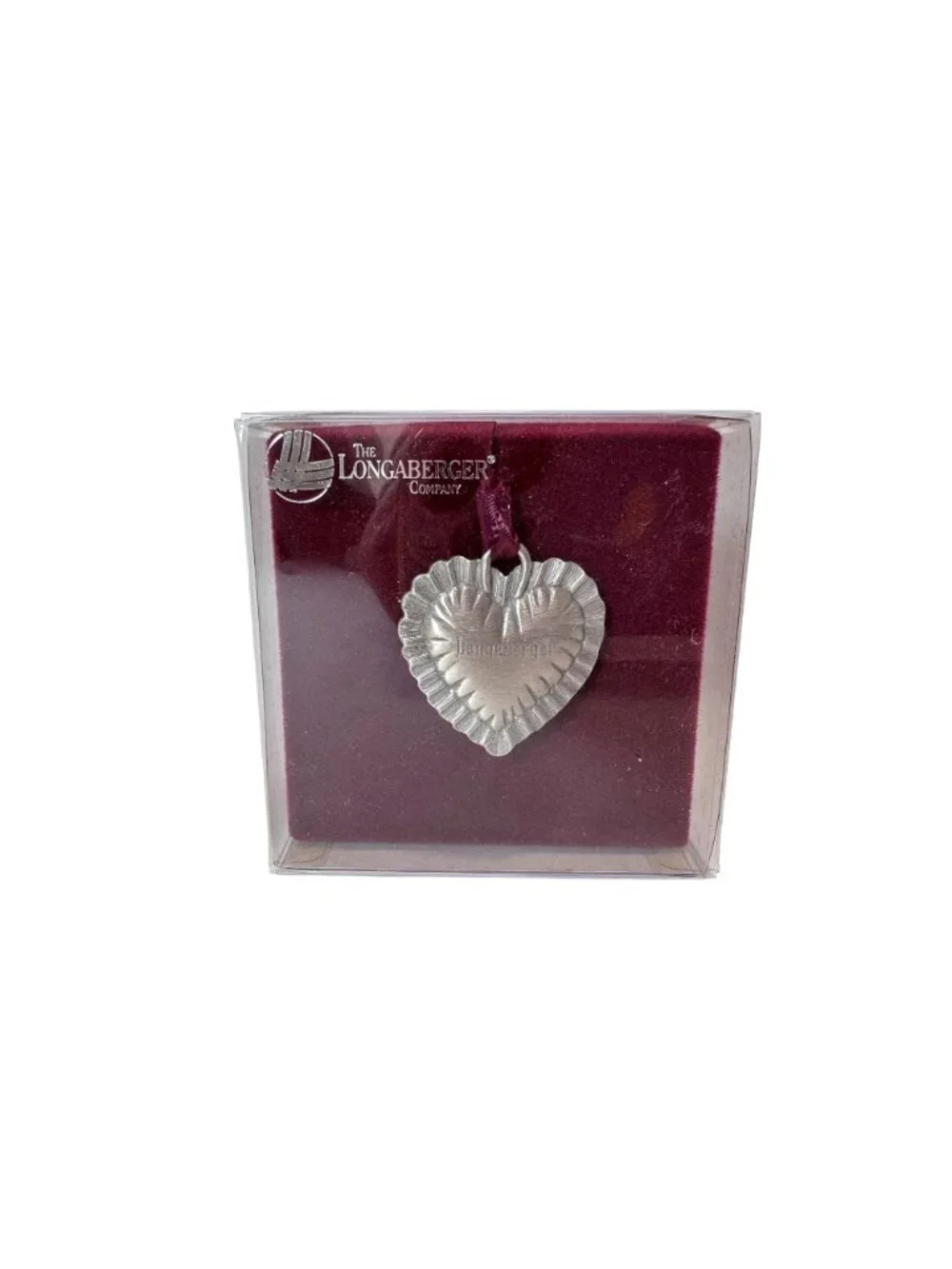 Longaberger Pewter Sweet Heart Basket Tie-On in Original Box 1993 USA Made